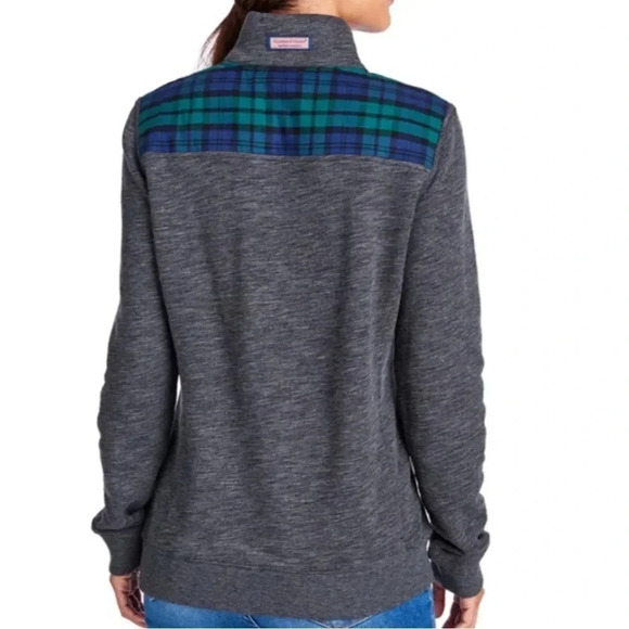 Vineyard Vines Shep Shirt Gray & Plaid 1/4 Zip Collared Pullover Warm Comfort - Picture 8 of 11